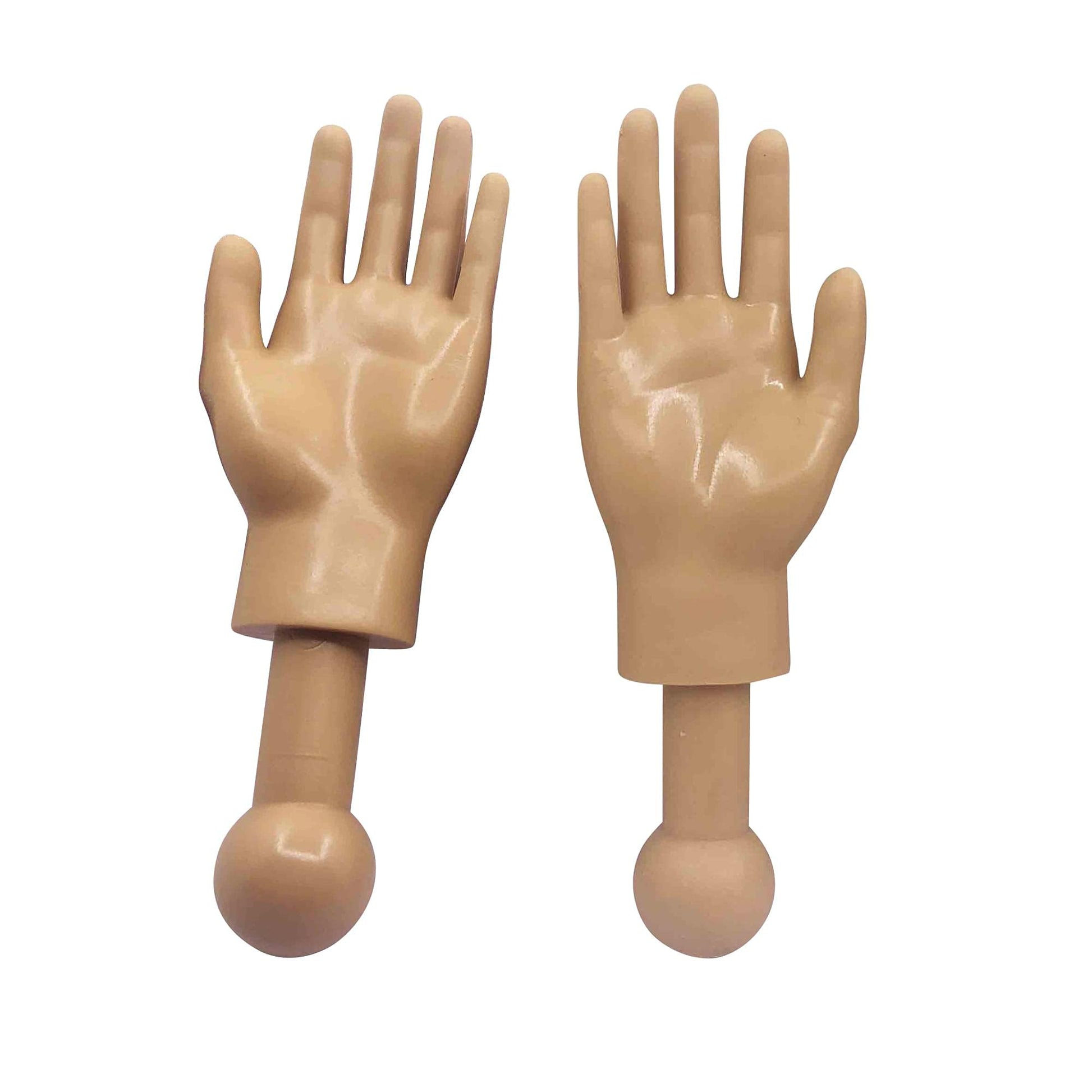 Tiny Hands 4.5-Inch Novelty Toys | Tan Left and Right Hands | Plastic Hand Puppets With Holding Sticks | Funny Gag Gifts, Figure