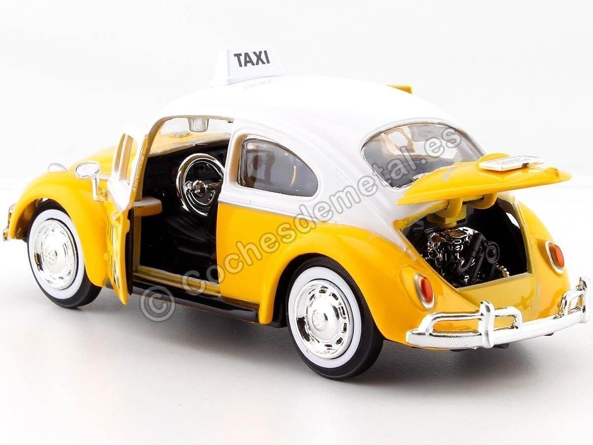 Motormax 1966 Volkswagen Beetle Taxi Yellow With White Top 1/24 Diecast Model Car
