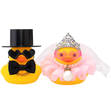 wonuu Pair Set of 2 Wedding Rubber Ducks  Bride Groom Duckies Marriage Rubber Duck Mini Couple Ducky for Ceremony Gift Souvenir Marry Blessings Elegant Heartwarming Present  Pink with Hard Top Hat