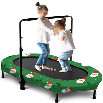 Ancheer 56'' Double Kids Trampoline With Adjustable Handlebar, 220Lbs Capacity - Indoor/Outdoor Foldable Jumper For 2+ Users (As