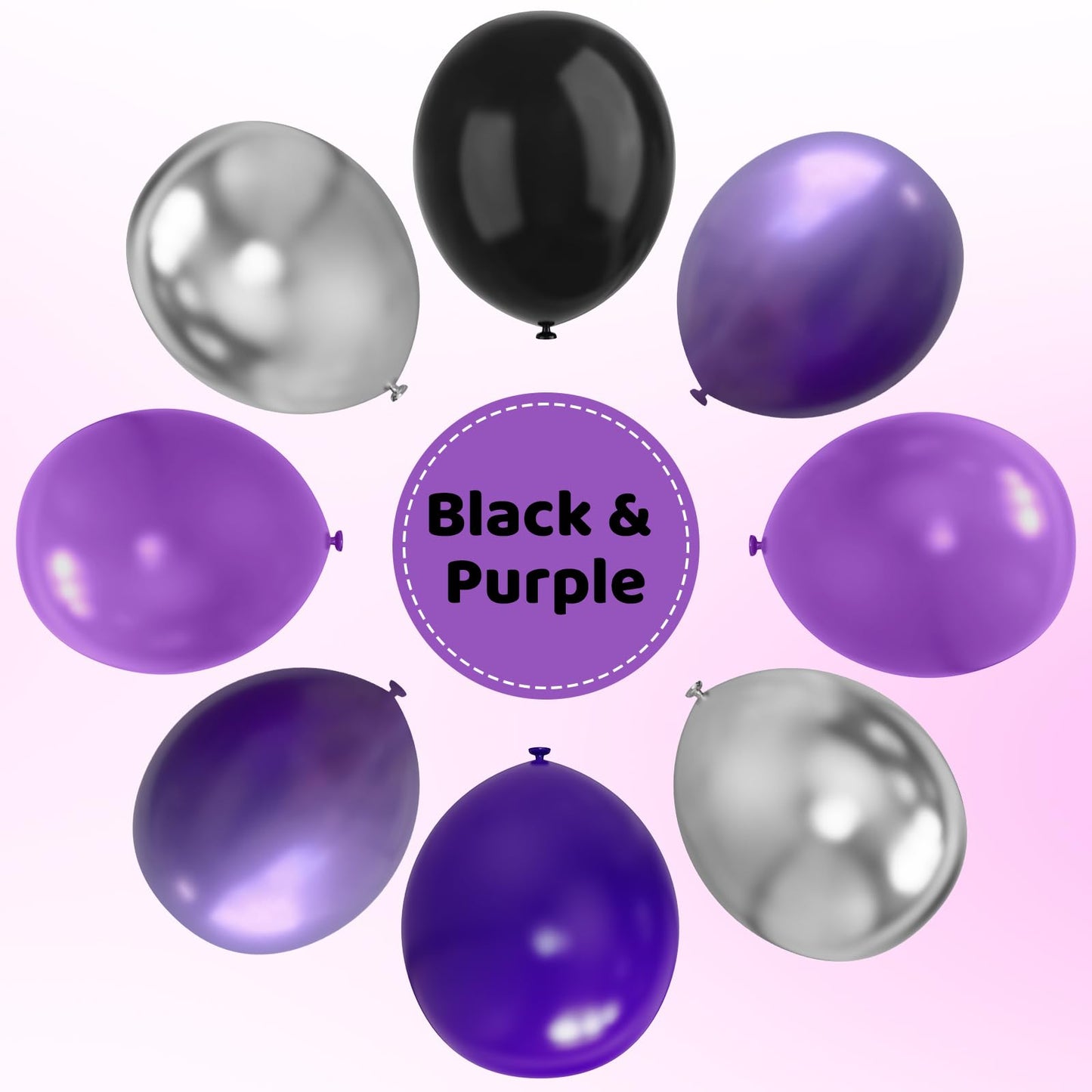 Purple And Black Balloons, 67Pcs 12 Inch Purple Black Silver Latex Balloons For Girls Women Wednesday Birthday Graduation Bridal