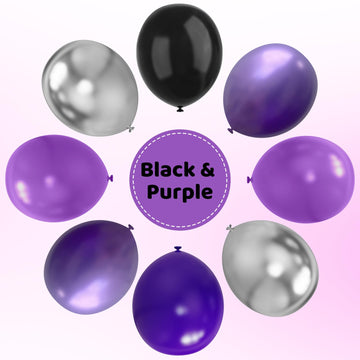 Purple And Black Balloons, 67Pcs 12 Inch Purple Black Silver Latex Balloons For Girls Women Wednesday Birthday Graduation Bridal