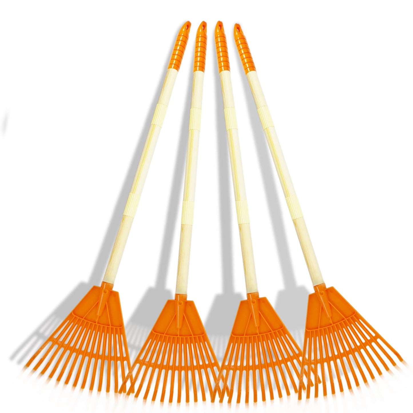 Pomiku Kids Rakes, 4 Pieces 31'' Heavy Duty Lawn Rakes For Leaves, Child Size Plastic Rakes With Wooden Handle, Gardening Tools