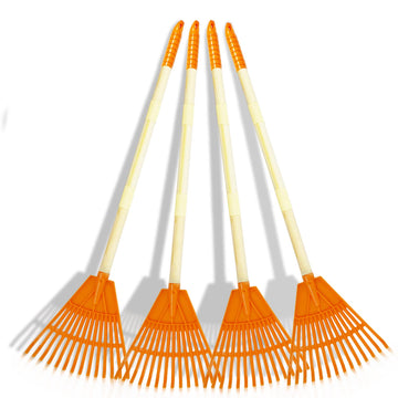 Pomiku Kids Rakes, 4 Pieces 31'' Heavy Duty Lawn Rakes For Leaves, Child Size Plastic Rakes With Wooden Handle, Gardening Tools