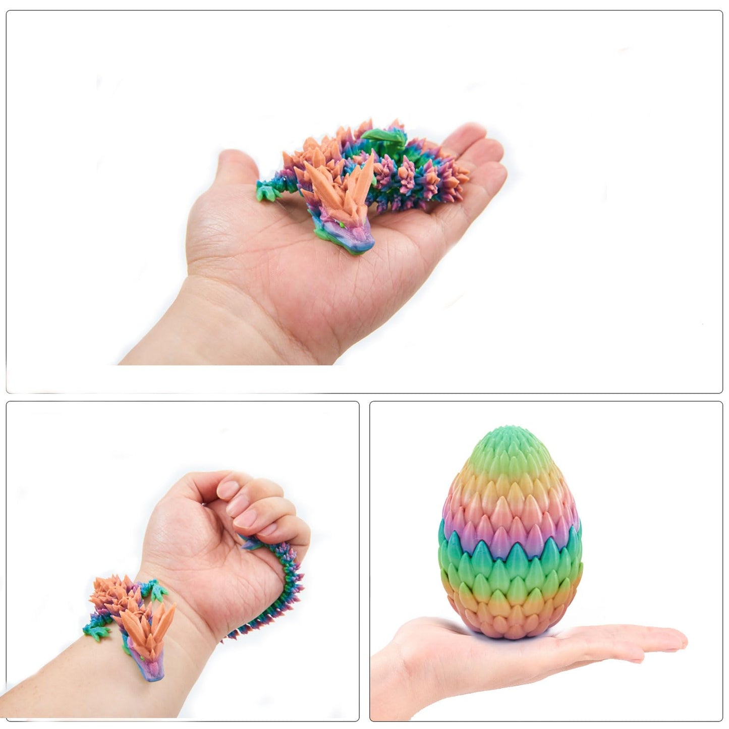 Exqdynm 3D Printed Dragon Egg Toy 12'' Crystal Articulated Dragon Decor Collectible