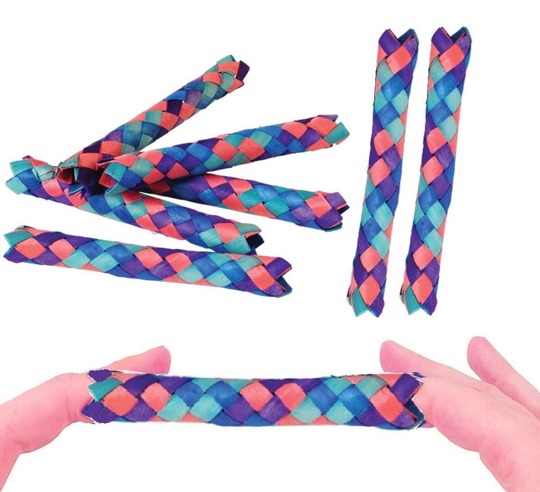 Zugar Land Cool Colorful Classic Bamboo Chinese Finger Traps (5') For Kids And Adults. (Dark - Multi Color (12 Pack))
