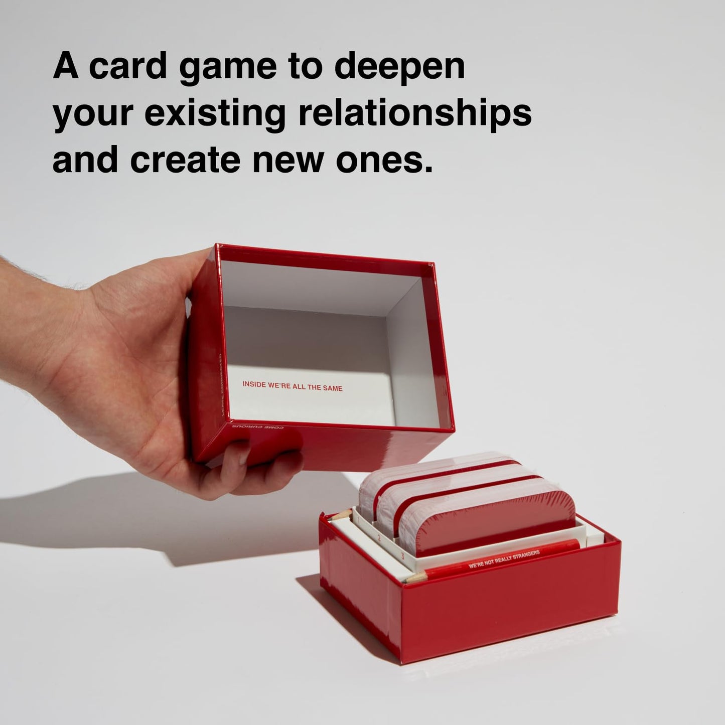 WE'RE NOT REALLY STRANGERS Card Game - 150 Conversation Cards, Medium, Cardstock, Red & White, Model WNRS-001, for 2-6 Players