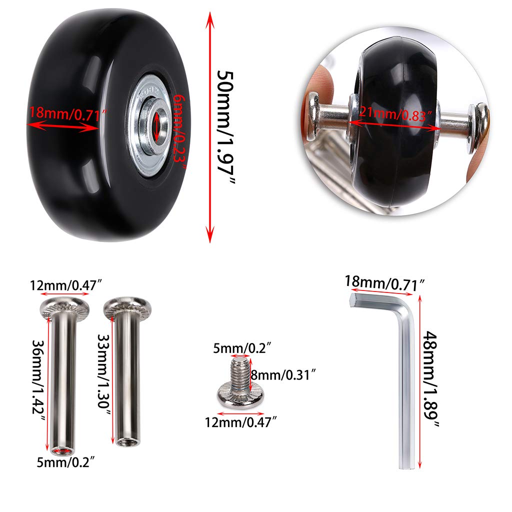Ownmy 50 X 18Mm Set Of 4 Luggage Suitcase Replacement Wheels, Rubber Swivel Caster Wheels Bearings Repair Kits (Black)