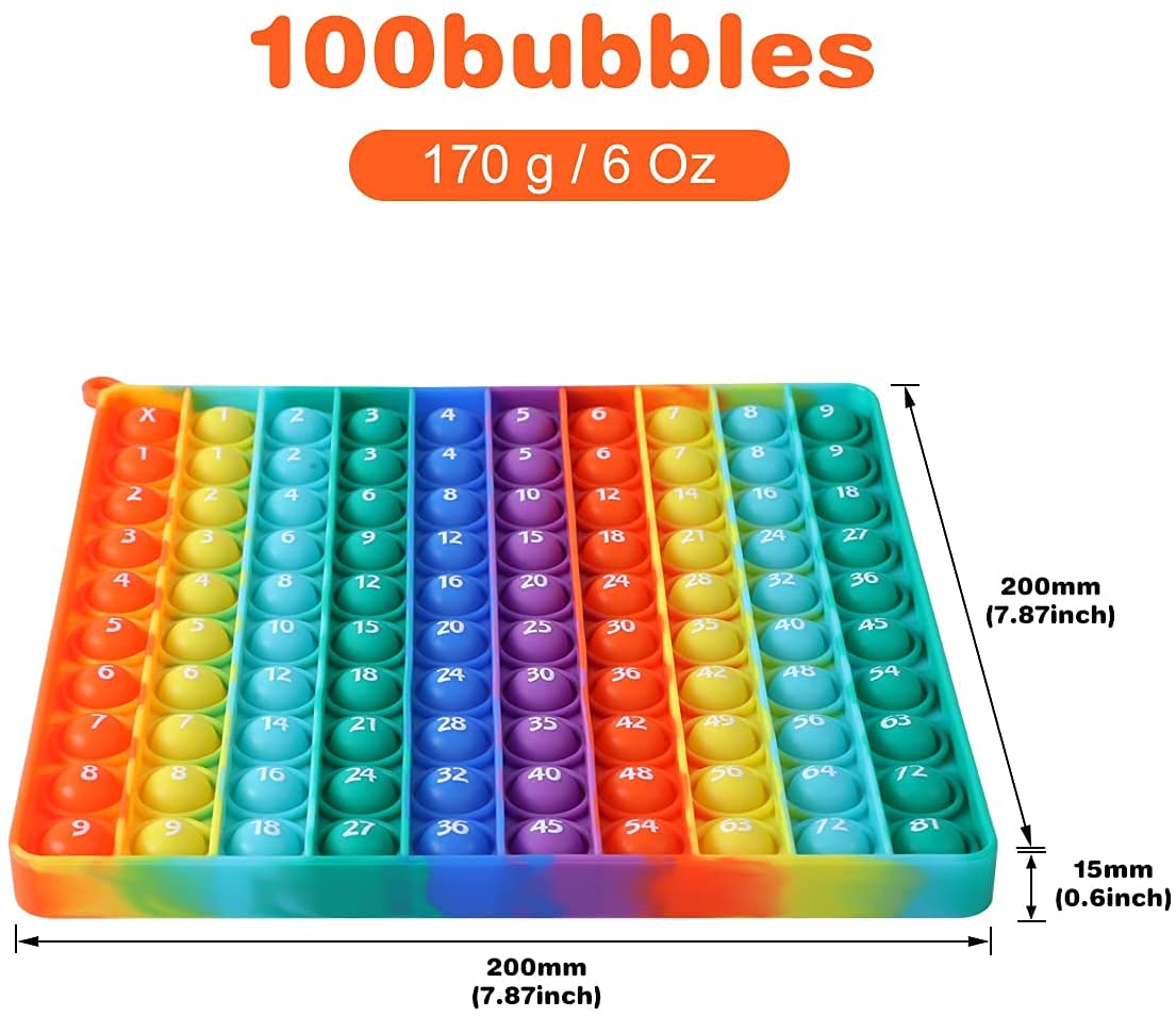 Dk-Simina Large P0Pp With Numbers, Rainbow Square Dimples Fidgett Ttoy 100 Bubble Math Toy Learning Tool For Teachers To Make Various Math Operations (1-100 Numbers)