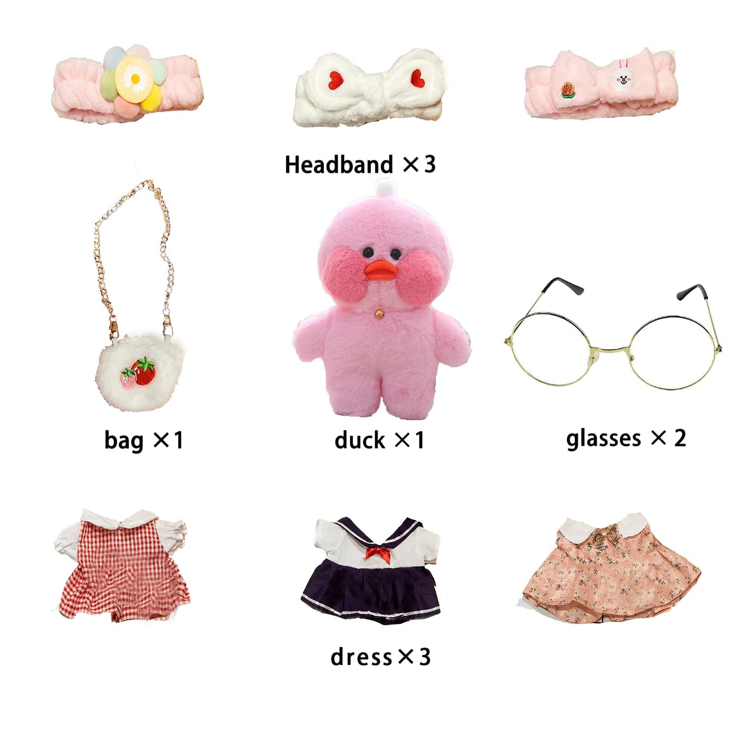 Duck Stuffed Animal Toy With 9 Outfits And Accessories To Match Diy Dress Up Clothes For Duck Plush Toy For Kids(12Inch) (Pink D