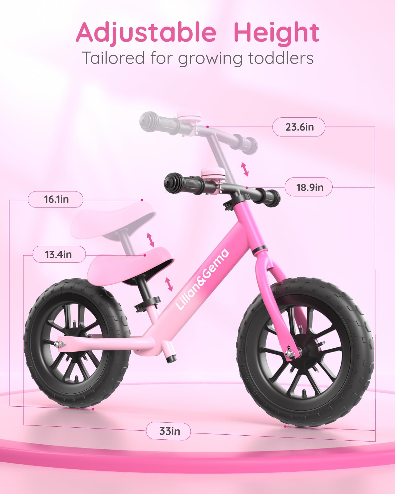 Lilian&Gema Toddler Balance Bike Colorful Lighting, 12'' Kids Balance Bike For 2-5 Years Old With Adjustable Seat & Handlebar, T