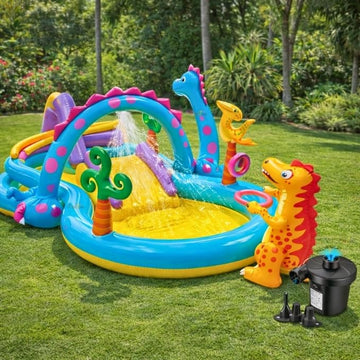 Toy Imagine 9.11Ft Inflatable Dinoland Swimming Pool Play Centre For Toddlers Wading Pool Slide And Splash Outdoor & Indoor Bath