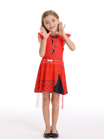 WonderBabe Girl Red Costume Princess Costume Short Sleeves Dress Kids Halloween Birthday Party Dress up size 9-10 Years