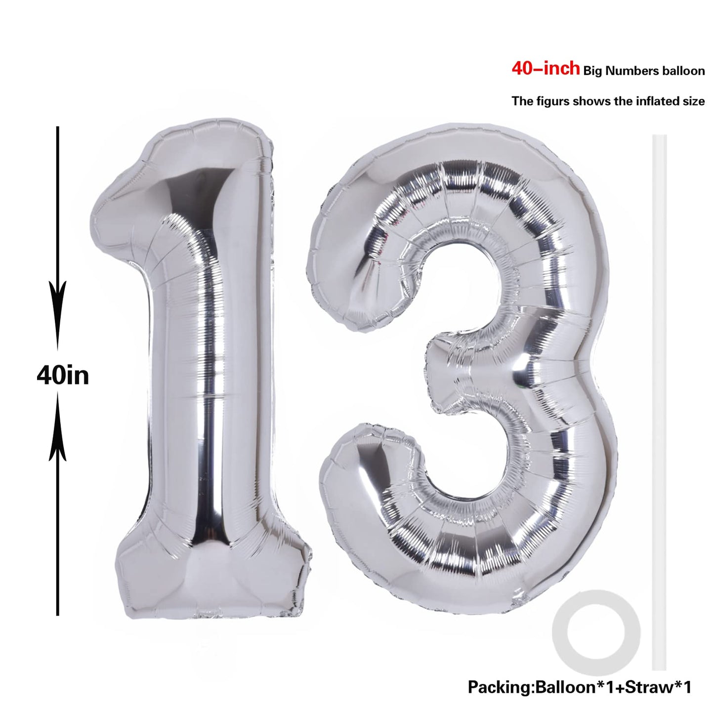 40 Inch Number 13 Balloon Silver Jumbo Giant Big Large Number 13 Foil Mylar Silver Balloons 31Th Birthday Party Anniversary Deco