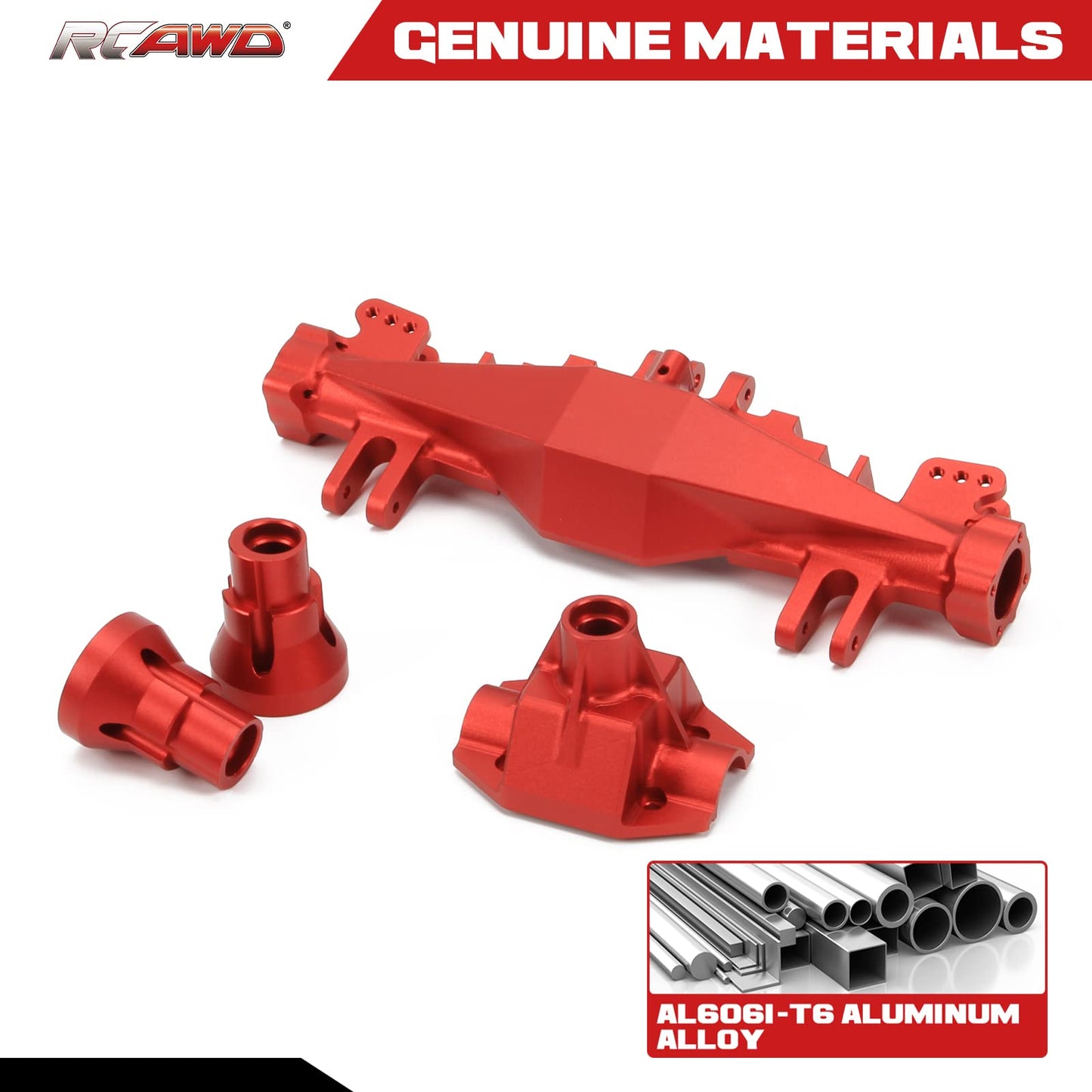 RCAWD Rear Axle Housing Cover Case Set LOS242030 for Losi 1/8 LMT Red