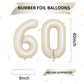 Biapian 40 Inch Cream Number 60 Balloon, 60Th Birthday Balloons, Big Digital 60 Beige White Giant 60 Foil Balloon Helium For Men