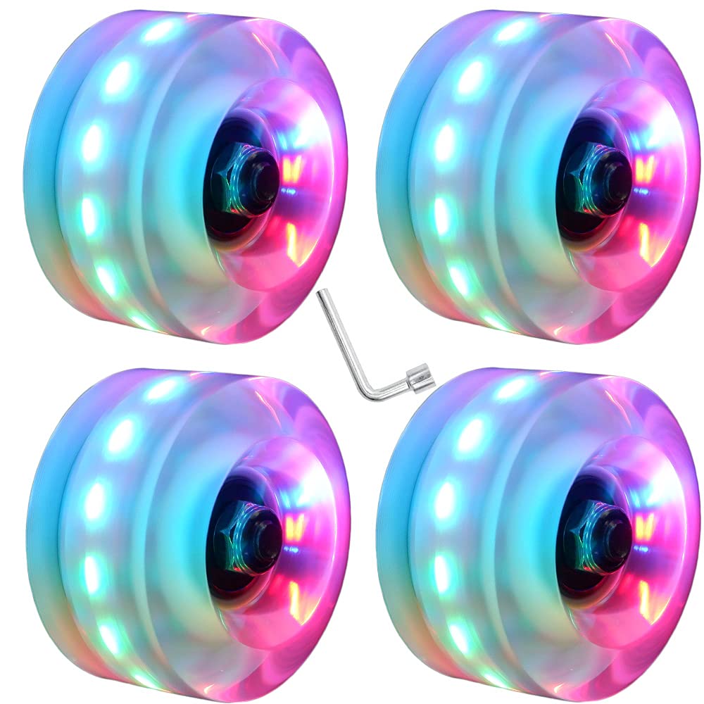 Nezylaf 4 Pack 32 X 58 Mm 78A Light Up Roller Skate Wheels, Skate Wheels With Bearings Installed For Indoor Or Outdoor Double Ro