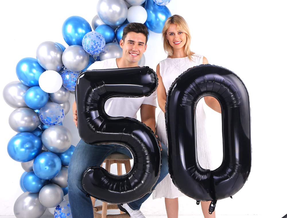 Black 50 Number Balloons Giant Jumbo Number 50 Foil Mylar Balloons For Women Men 50Th Birthday Party Supplies 50 Anniversary Eve