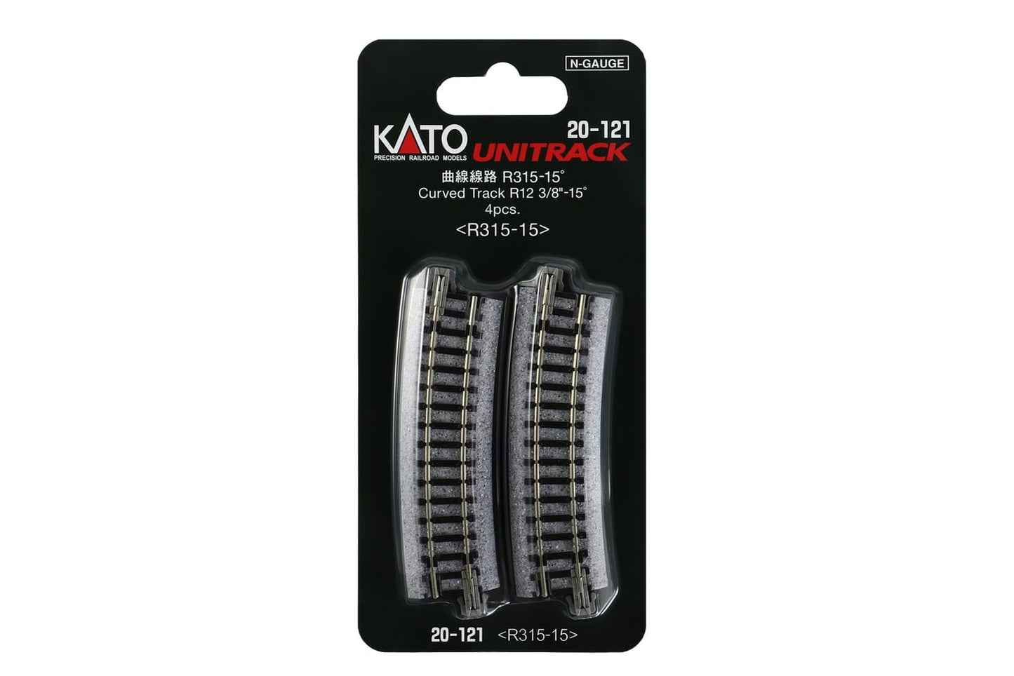 Kato USA Model Train Products Unitrack, 315mm (12 3/8'') Radius 15-Degree Curve Track (4-Piece)