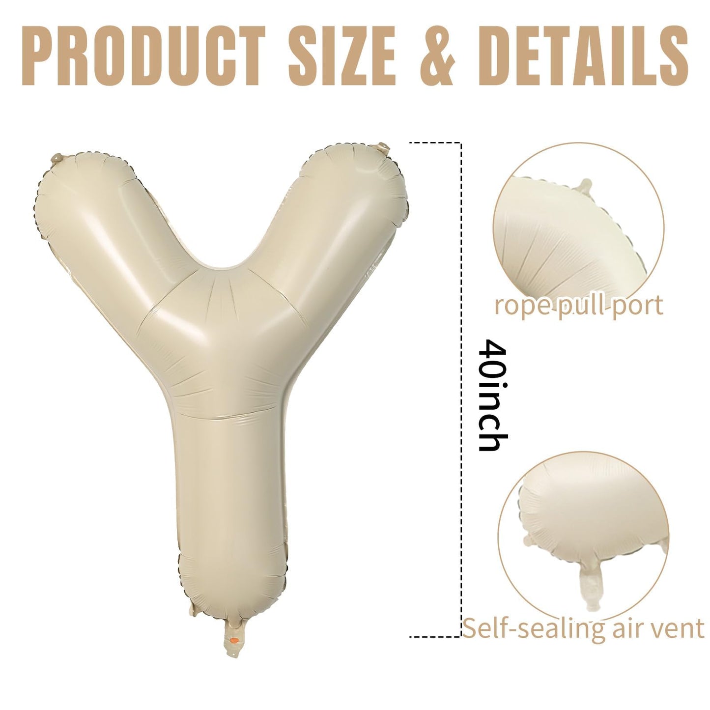Wpensky 40 Inch Cream Y Balloon, Large Mylar Foil Helium Alphabet Decoration for Birthday Parties and Weddings