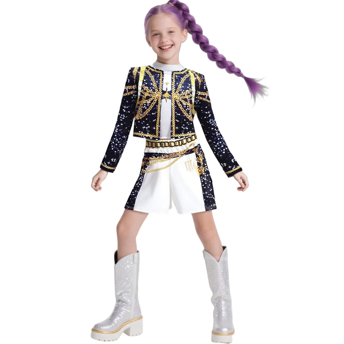 CXFEDHO Demon Costume Cute Hunter Cosplay for Girls - 2025 Pop Singer Party Performance Halloween Outfits Birthday Gift (12#blac