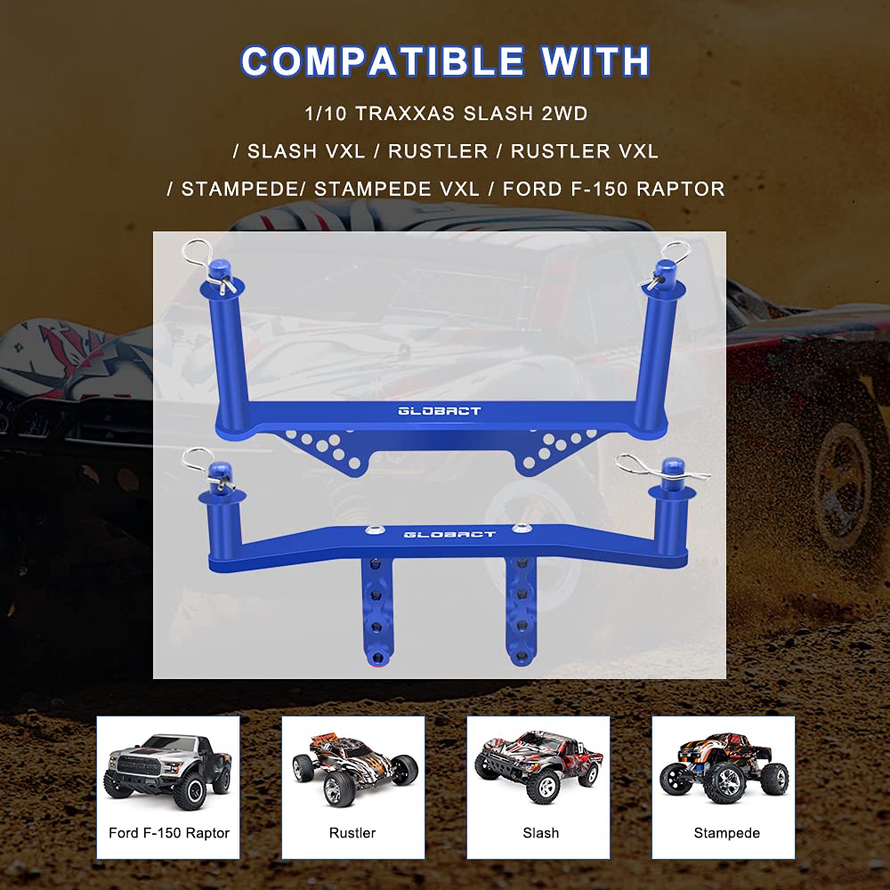 Aluminum Front & Rear Body Mounts with Body Posts Upgrade Parts for 1/10 Slash 2WD Rustler Stampede VXL Replaces #1914R Blue