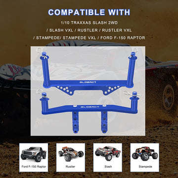 Aluminum Front & Rear Body Mounts with Body Posts Upgrade Parts for 1/10 Slash 2WD Rustler Stampede VXL Replaces #1914R Blue