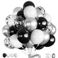 Haolongfa Black And Silver Balloons,12 Inch 60Pcs Black White Silver Confetti Balloons,Metallic Silver Latex Balloons For Gradua