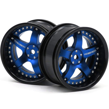 hobbysoul 2pcs RC 1/10 Aluminum Alloy Wheel Rims 12mm Hex Adjustable Offset Black & Blue for On-Road Drift Touring Cars
