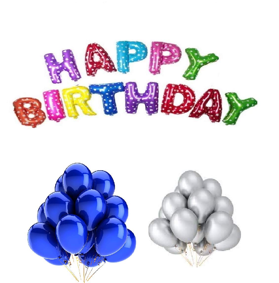 Jindal Party Products Happy Birthday Letter Foil Balloon set of 13 Letters (Multi Color) + HD Metallic Finish Balloons (Silver ,