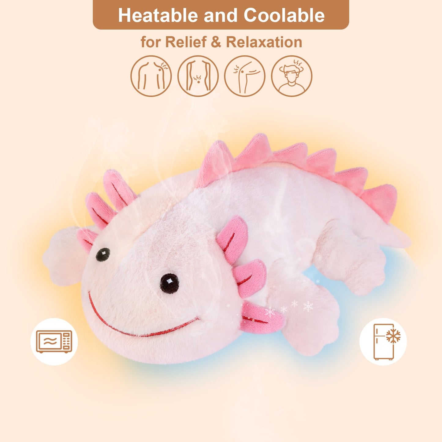 Suzzipals Coolable Heatable Axolotl Plush, Axolotl Stuffed Animal Heating Pad For Period Cramps, Pain And Stress, Lavender Scent