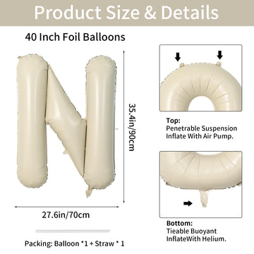 Biapian 40 Inch Letter N Balloons, Giant Cream N Foil Balloon, Big Single Alphabet A-Z Balloons, Beige Large Aluminum N Balloons