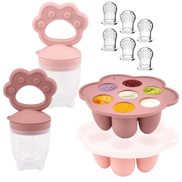 Ginbear Silicone Baby Fruit Food Feeder & Freezer Tray (Set Of 2), Infant Teething Feeder Pacifiers With Popsicle Molds Combo 4 