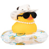Wonuu Car Rubber Duck, Yellow Duck Decoration Dashboard With Sun Hat Swim Ring Necklace Sunglasses For Car Dashboard Decorations, Black White Cowboy Hat-Transparent-Small Pearl