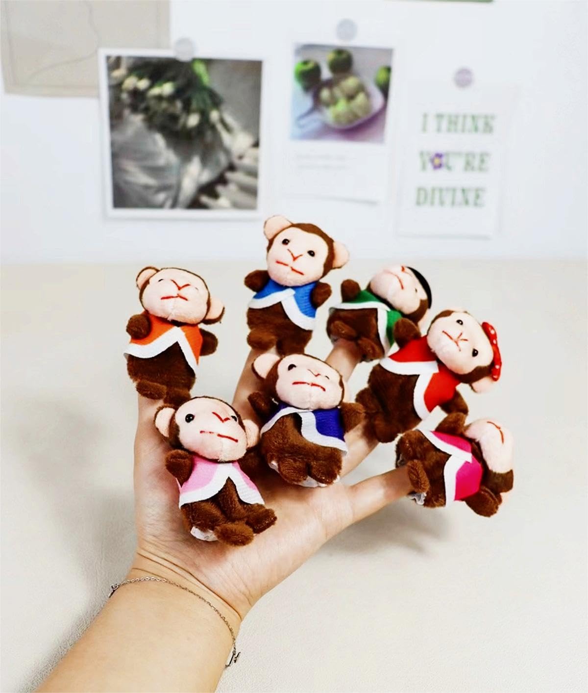 5 Little Monkeys Finger Puppets For Kids, 7 Pack Plush Finger Puppets Toy, Storytelling Theater Role Play, Bedtime Story For Tod