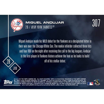 Mlb Ny Yankees Miguel Andujar #307 2017 Topps Now Trading Card