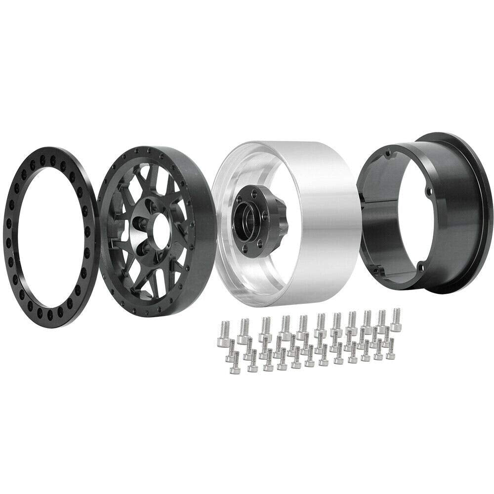 4PCS 2.2'' RC Aluminum Beadlock Wheels w/Hubs For 1/10 RC Axial Wraith RR10 YETI SCX10 D90 TRX4 CC01 (Titanium)