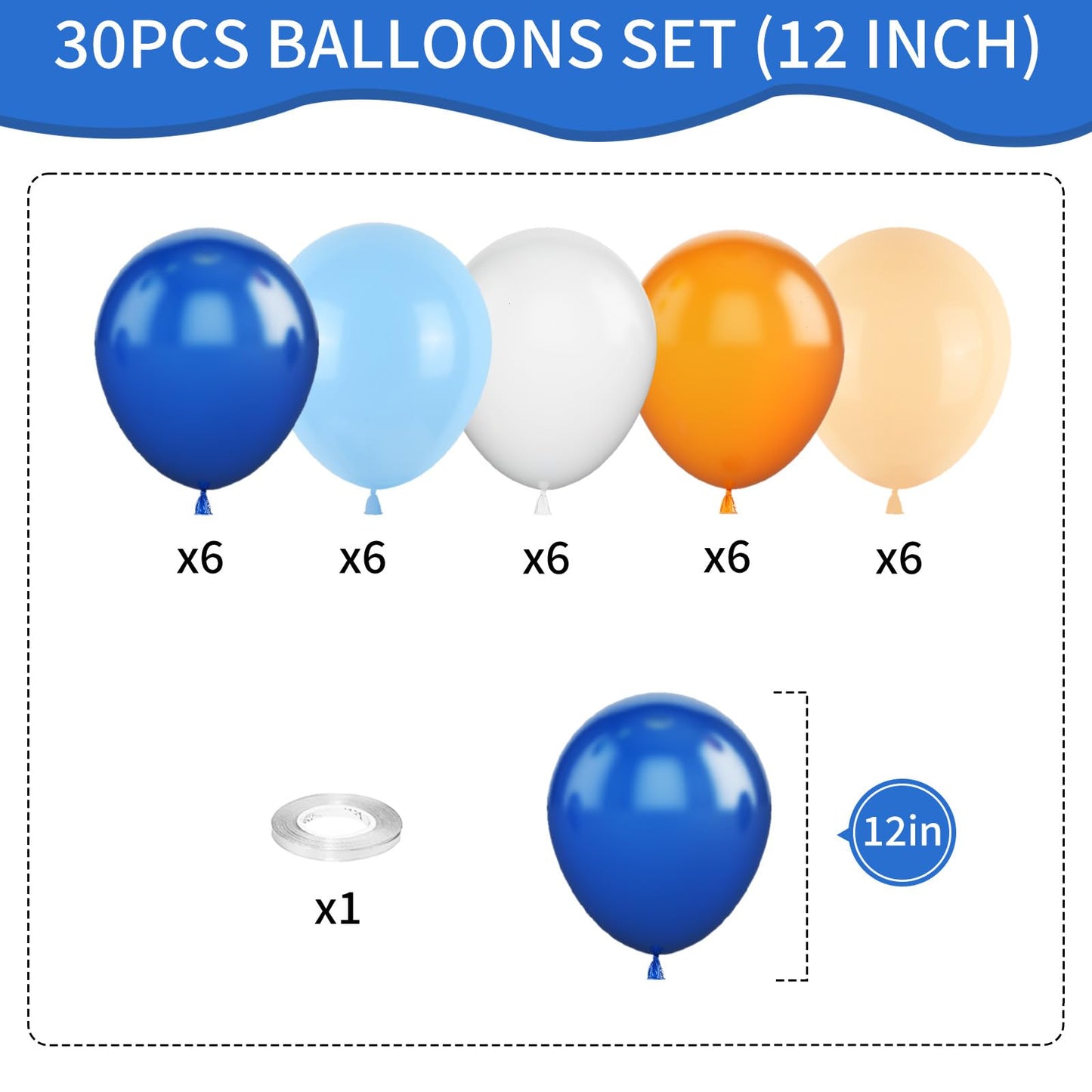 Orange And Blue Balloons, 12 Inch Orange White Blue Balloons Pastel Orange Royal Blue White Balloons With Ribbons For Birthday B