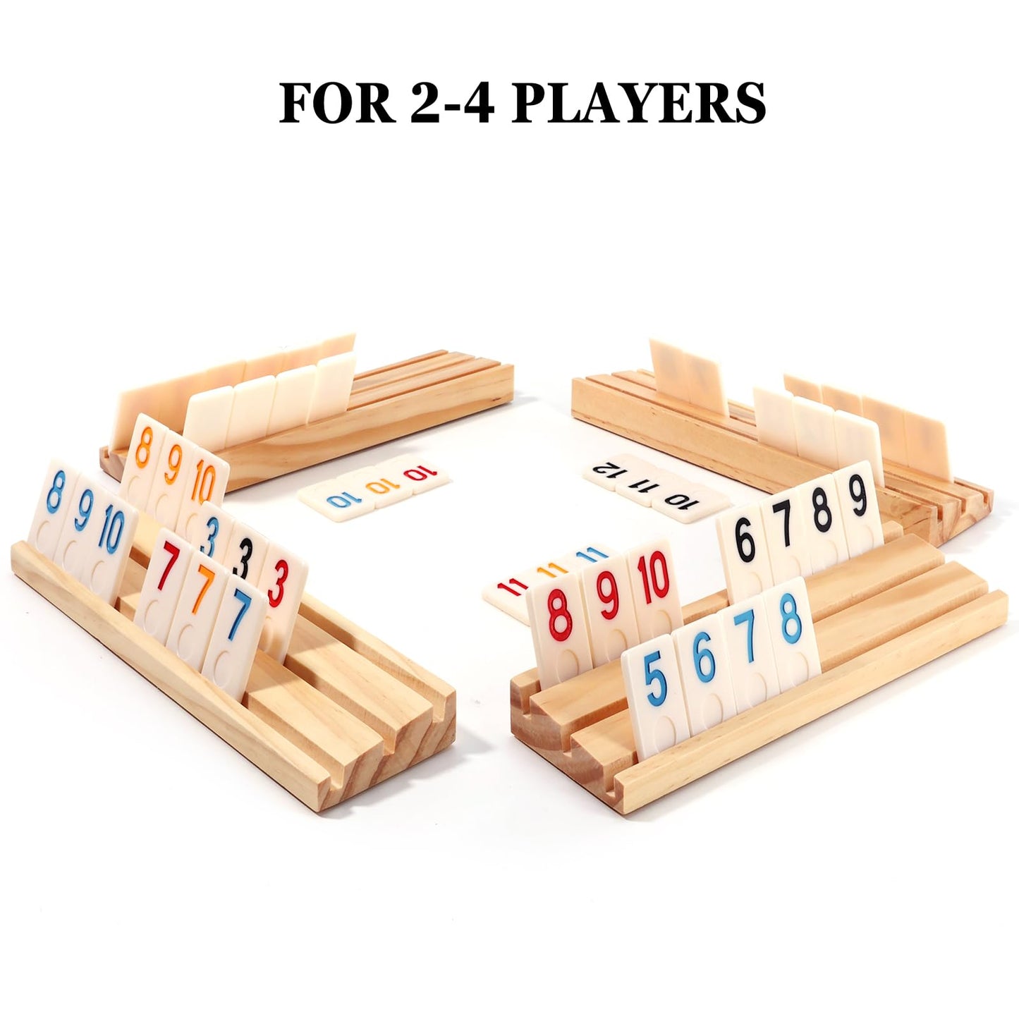 Elanbells Rummy Cube Board Game Set for 2-4 Players, Beige Melamine Tiles, 106 Tiles, Wooden Racks, Portable Case & Drawstring Bag