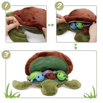 Muiteiur Sea Turtle Stuffed Animal Soft Mommy Turtle Plush Toy With 3 Babies Turtle Plushies Multicolored Stuffed Sea Turtle For Kids Girl Boy