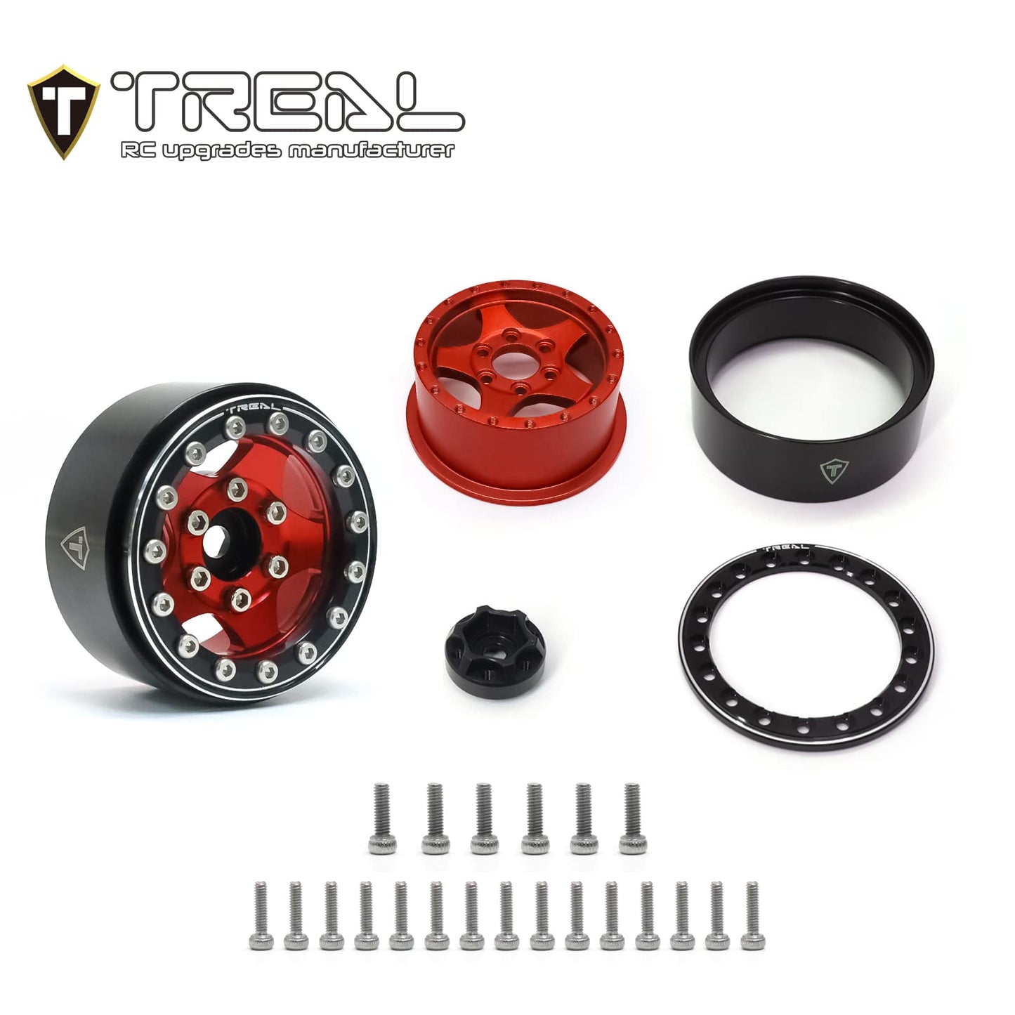 Treal 1.55'' Beadlock Wheels (4P) Aluminum CNC Machined 5-Star Wheels for 1/18 UTB18 and 1/10 RC Crawler Car Axial AX90069 D90 T