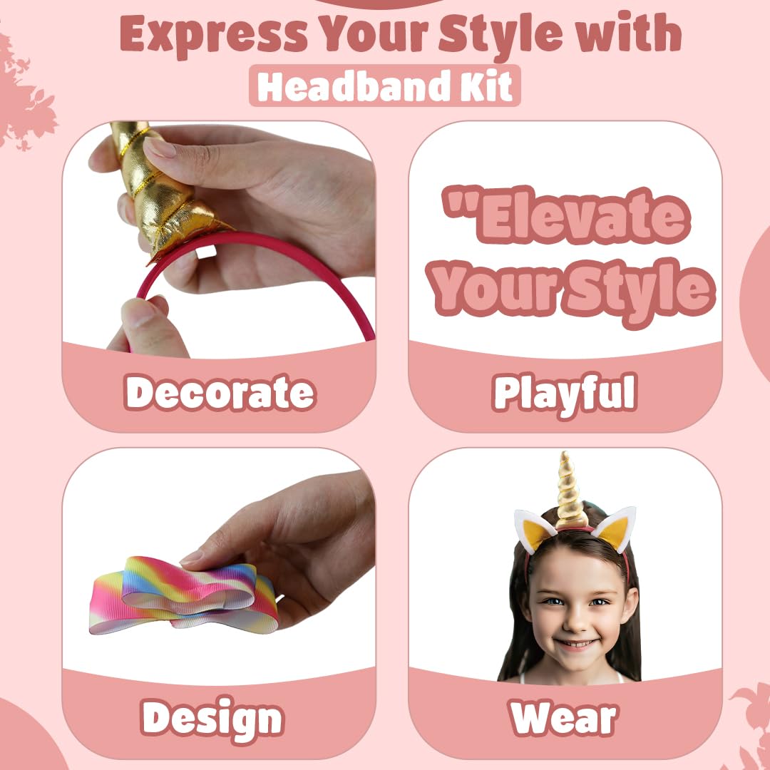 Headband Making Kit for Girls - Crafts for Girls Ages 6-8, Include 12 Headbands, Unique Birthday Gift Ideas for Girls, DIY Kits