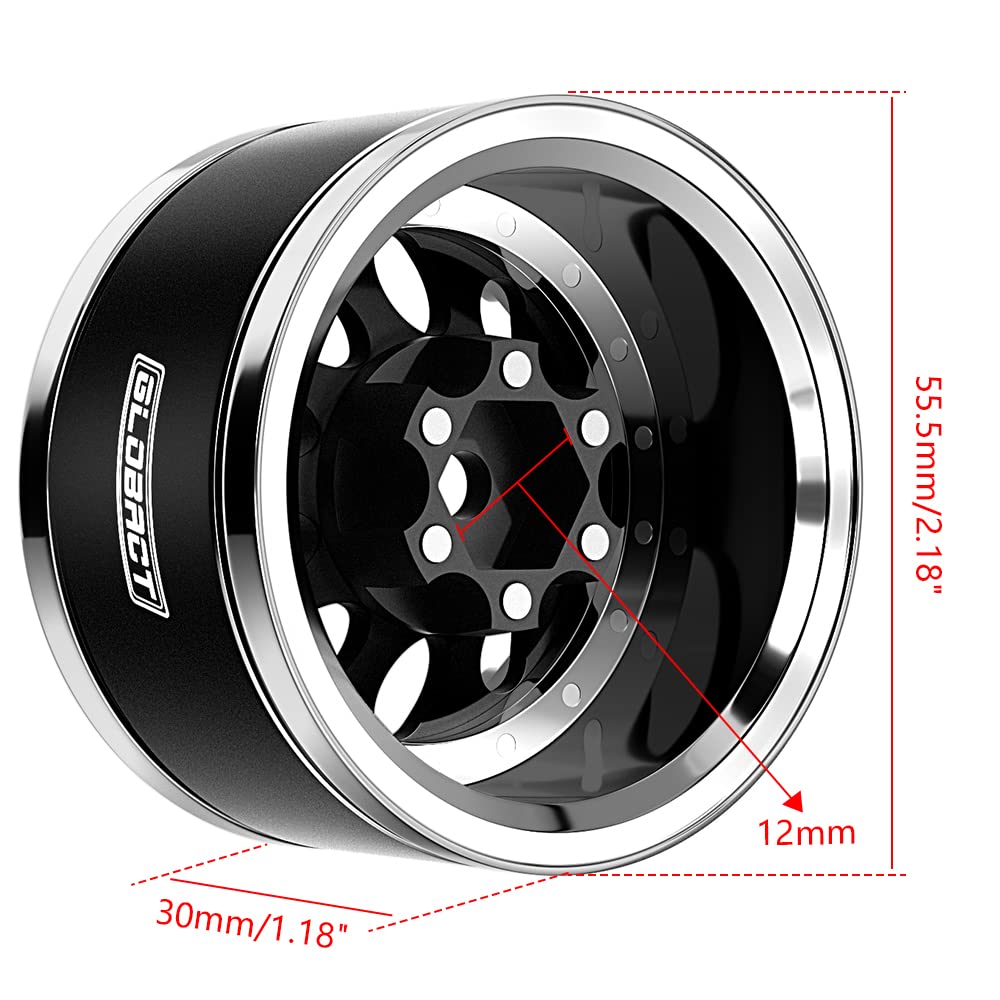 GLOBACT Aluminum 1.9 Inch Beadlock Wheels Adjustable Offset for 1/10 TRX4 TRX6 Axial SCX10 I II III 90046 AXI03007 Redcat GEN7 G