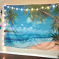 Ruini Polyester Tropical Beach Backdrop Summer Palm Trees Photography Backdrop Blue Sea Sky Sunshine Luau Themed Party Decoratio