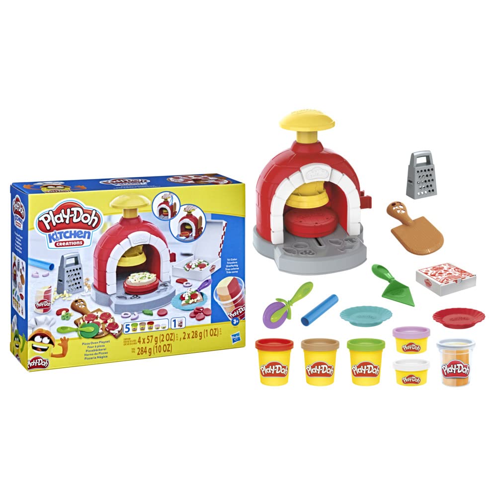Play-Doh Kitchen Creations Pizza Oven Playset, Play Food Toy for Kids 3 Years and Up, 6 Cans of Modeling Compound, 8 Accessories