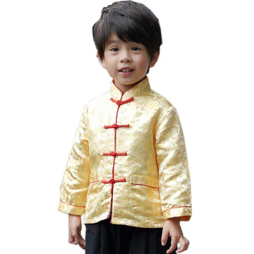 Little Boys Dragon Tang Coat Long Sleeve Chinese Clothing Children Costumes Boy Jackets Outfit Tops (Yellow, 4)