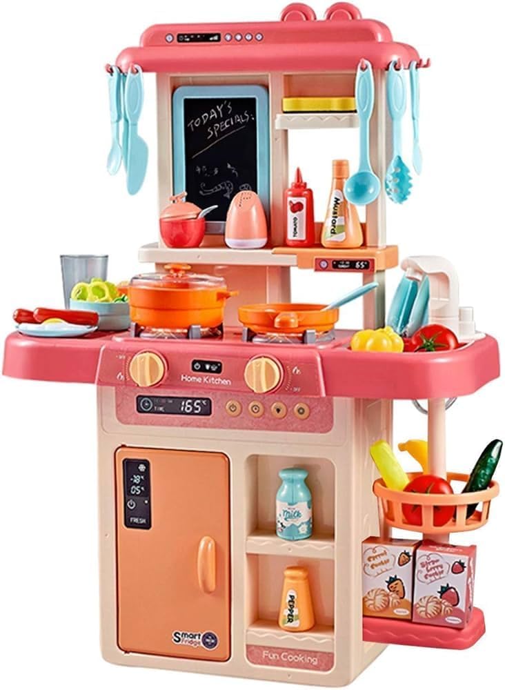 Toystoday Kids Kitchen Play Set, 29 Pieces, Interactive Sink With Running Water, Steam Effect, Lights And Sounds, Multi-Colour
