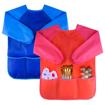 Kuuqa 2 Pieces Waterproof Children'S Art Smock Kids Art Aprons With Long Sleeve 3 Roomy Pockets(Paints And Brushes Not Included)