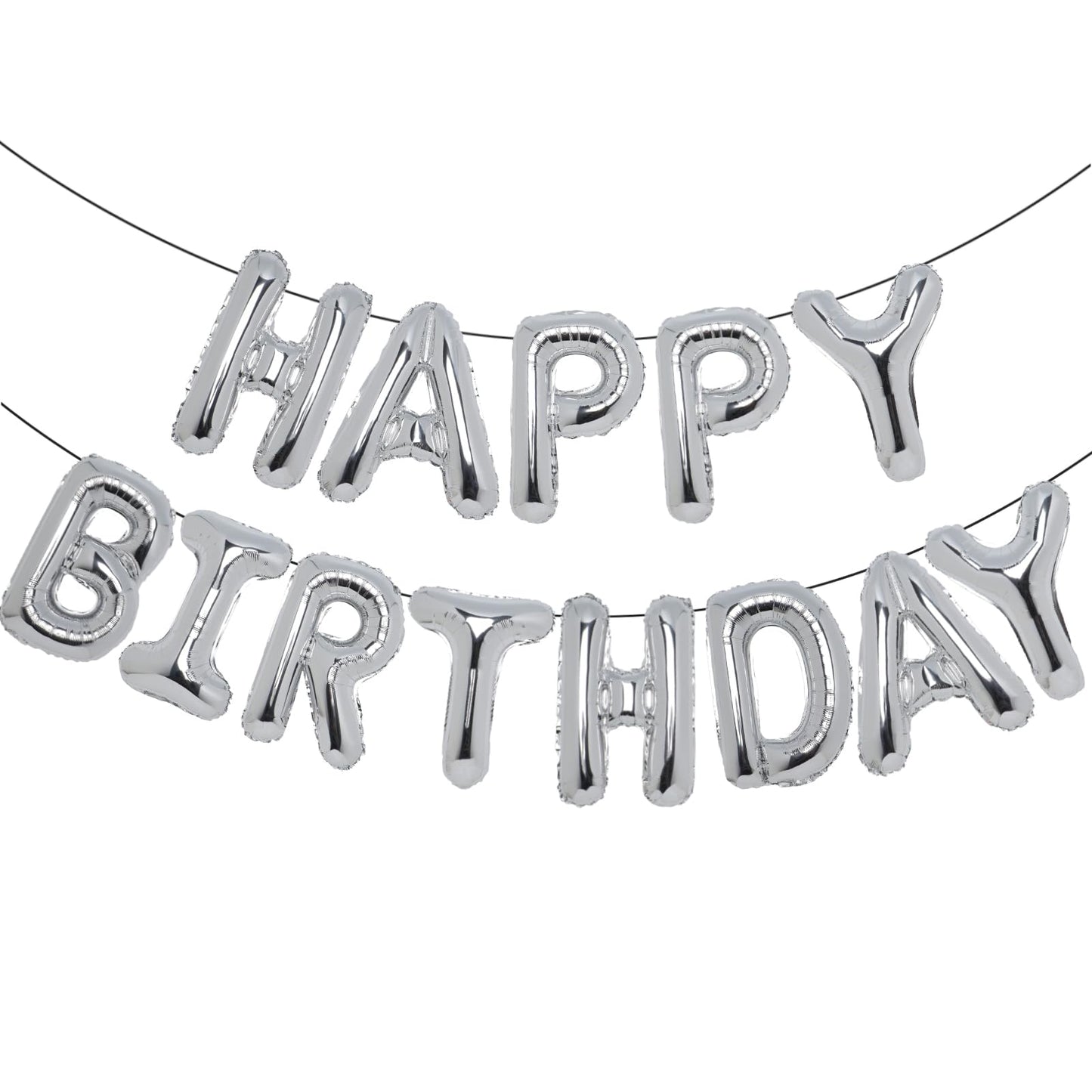 Accevo Silver Mylar Foil Happy Birthday Balloon Banner - 16 Inch Aluminum Letters for Kids & Adults Party Decorations