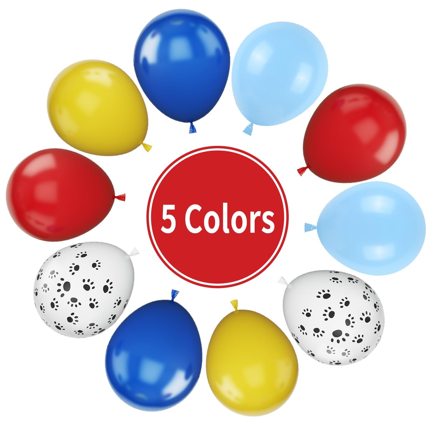 Dog Paw Balloons, 55Pcs Dog Paw Printed Balloons 12 Inch Royal Blue Latex Balloons Red And Yellow Balloons White Paw Balloons Fo